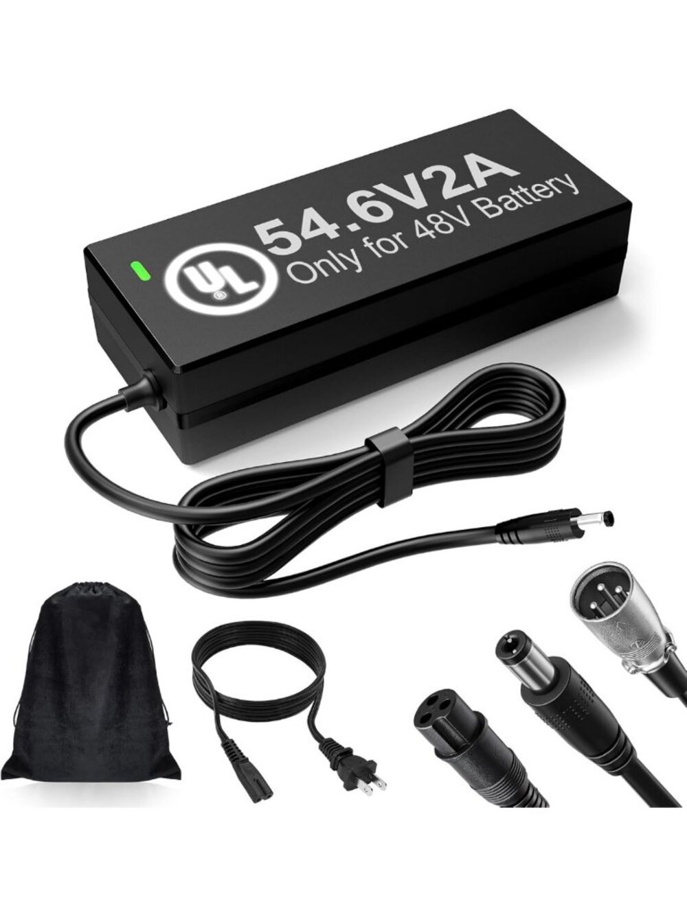 48V Lithium Battery Charger – UL Listed 54.6V 2A Electric Bike Fast Charger